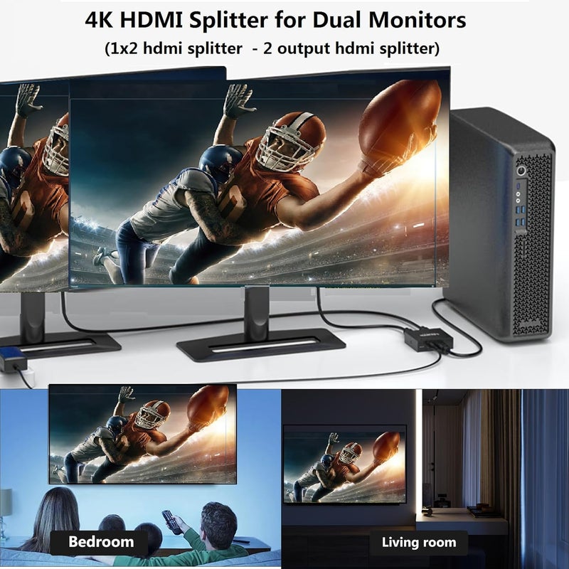VizeeInnov موزع HDMI 4K1x2 1 في 2 خارج، موزعات HDMI مزودة بمدخلين لشاشات مزدوجة، وضع النسخ فقط (ليس تمديد) موزع ثنائي يدعم 4K2K@30Hz، 3D، للمكتب، PS4، جهاز العرض، HDTV. - Image 3